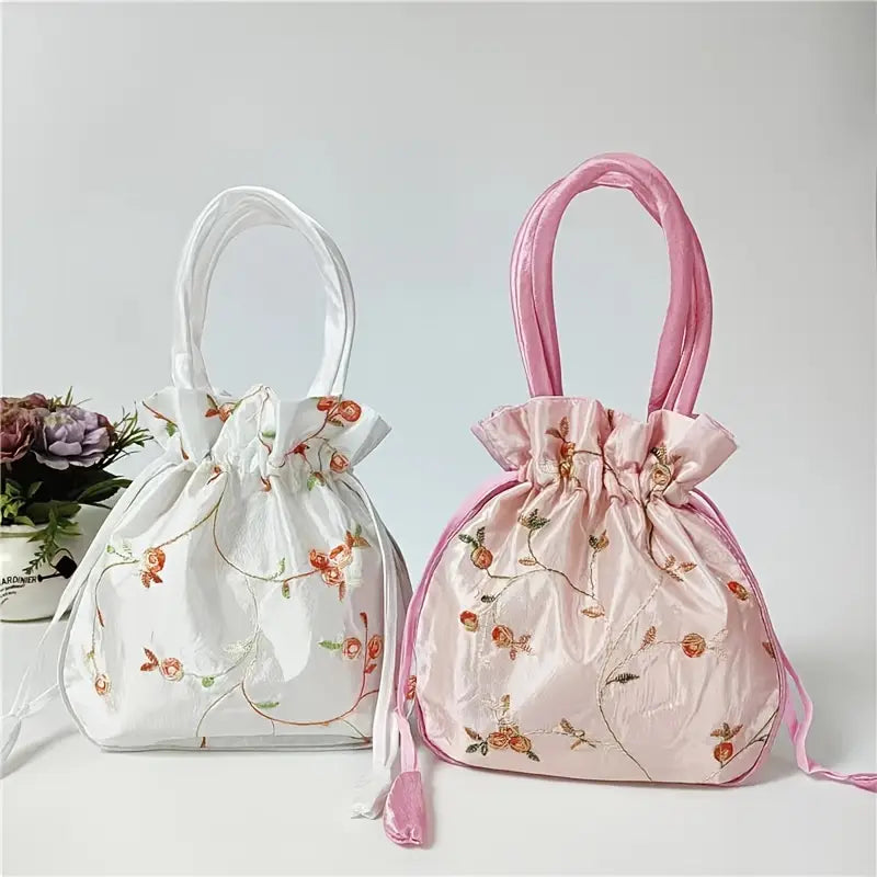 Sac de soirée femme en satin brodé – Pochette élégante à cordon, plusieurs coloris