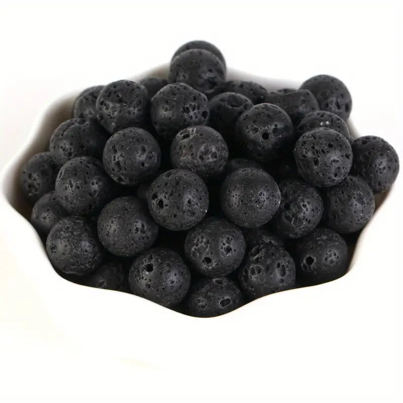 Perles en pierre de lave noire – Pierres précieuses en vrac naturelles pour bijoux, lithothérapie et diffuseur d’huiles essentielles
