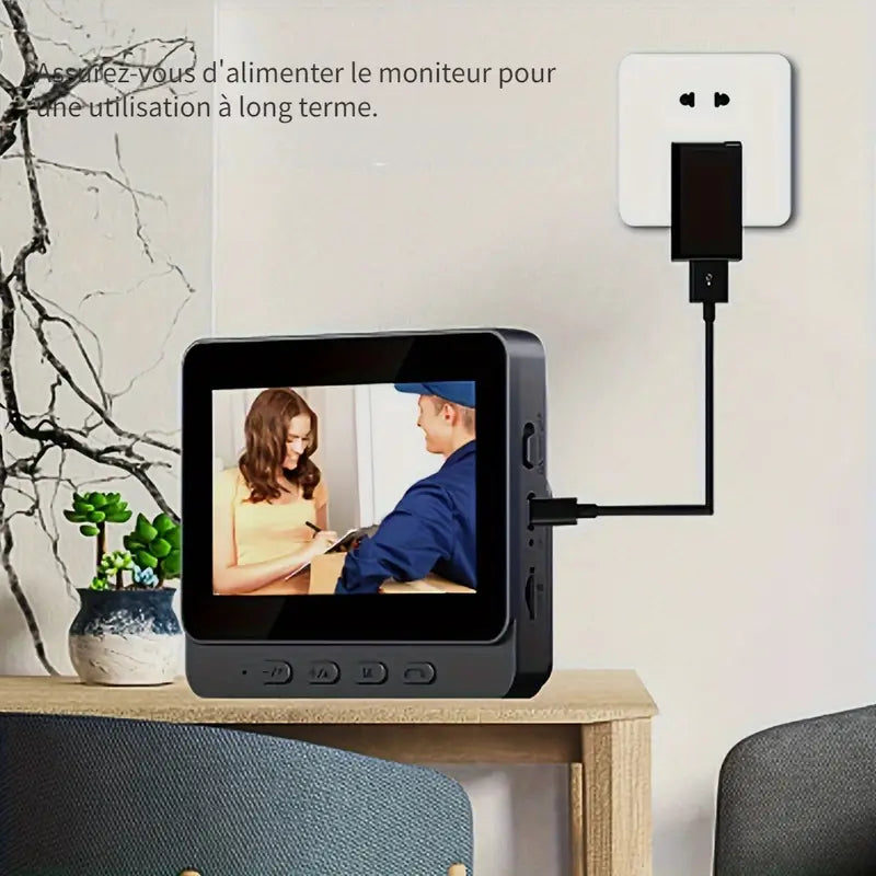 Interphone Vidéo Sans Fil avec Écran – Sonnette Connectée 2.4G Étanche avec Audio Bidirectionnel et Vision en Temps Réel