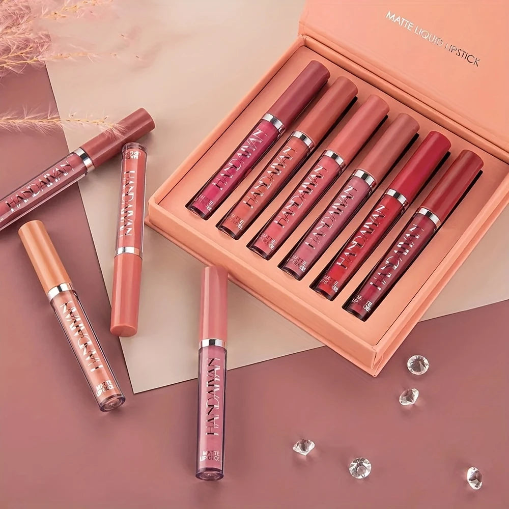 Coffret 6 Rouges à Lèvres Liquides Mat – Teintes Nude & Rosées Longue Tenue