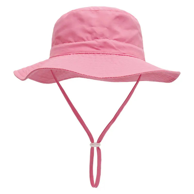 Chapeau de soleil enfant avec cordon – Protection anti-UV, motifs colorés et unis pour filles et garçons