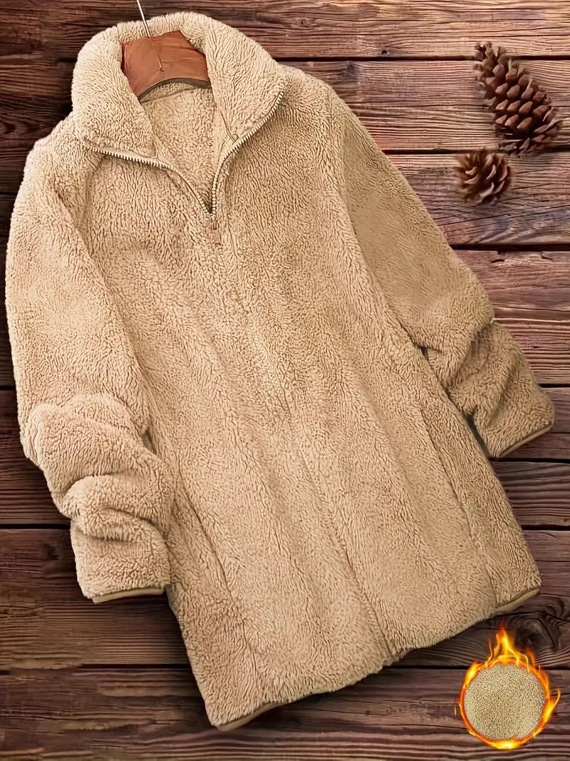 Veste Polaire Femme Hiver à Zip – Molleton Chaud Effet Mouton Vert Fluo, Douce et Confortable