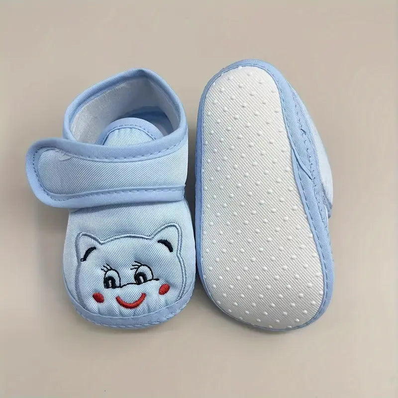 Chaussures bébé garçon souples en coton – Chaussons premiers pas avec motif chat mignon, confort et sécurité