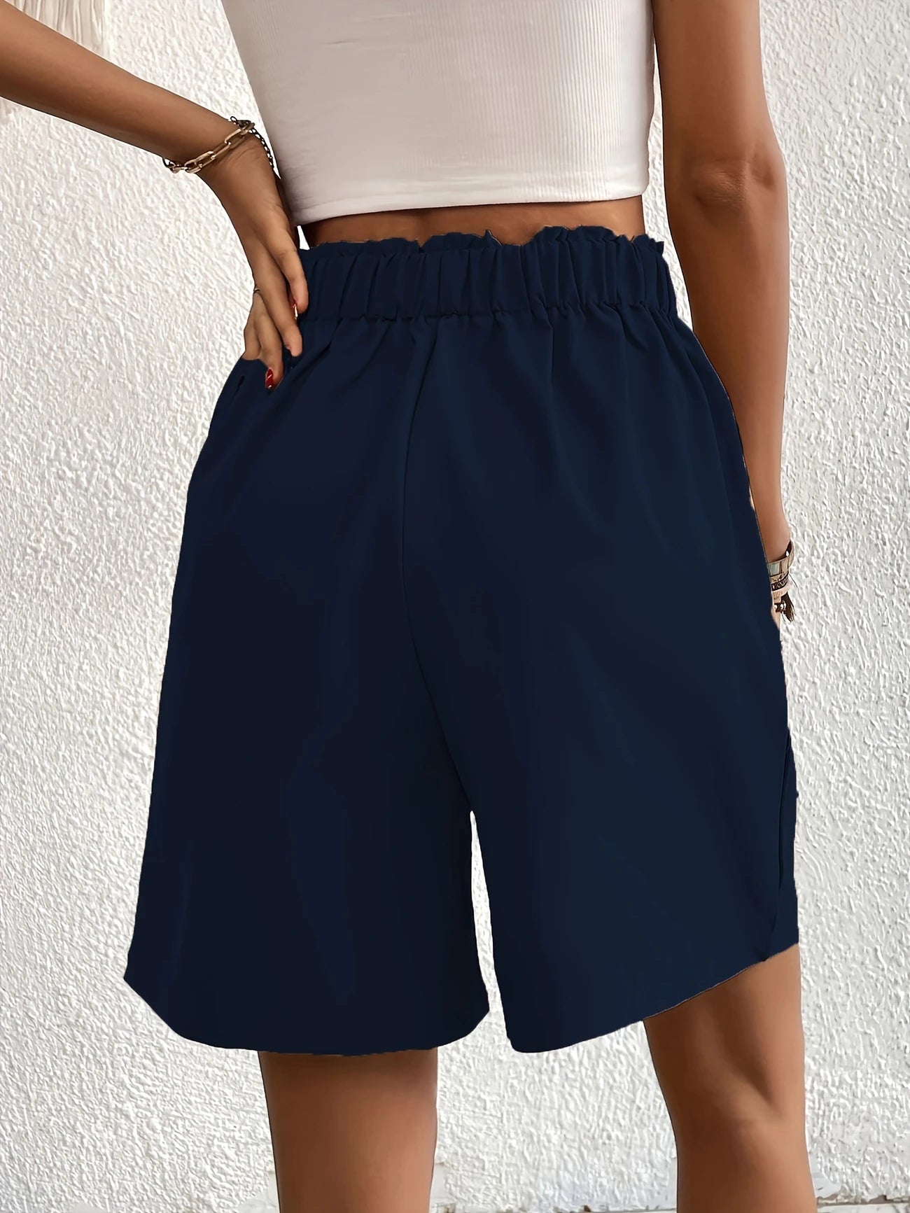 Short de Plage Femme Taille Haute – Coupe Fluide Élégante avec Boutons & Poches