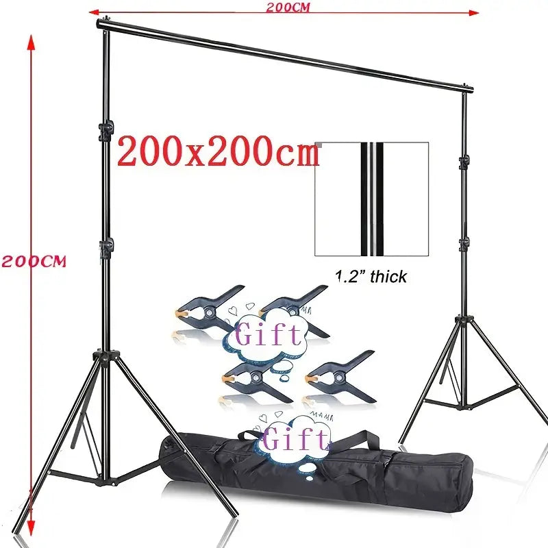 Kit Support de Fond Photo 200x200 cm avec Pinces et Sac – Trépied Réglable pour Studio Photo et Vidéo