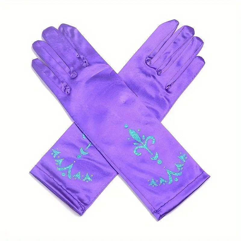 Gants longs femme satin rose avec motifs bleus – Accessoires élégants pour soirées, mariages et déguisements