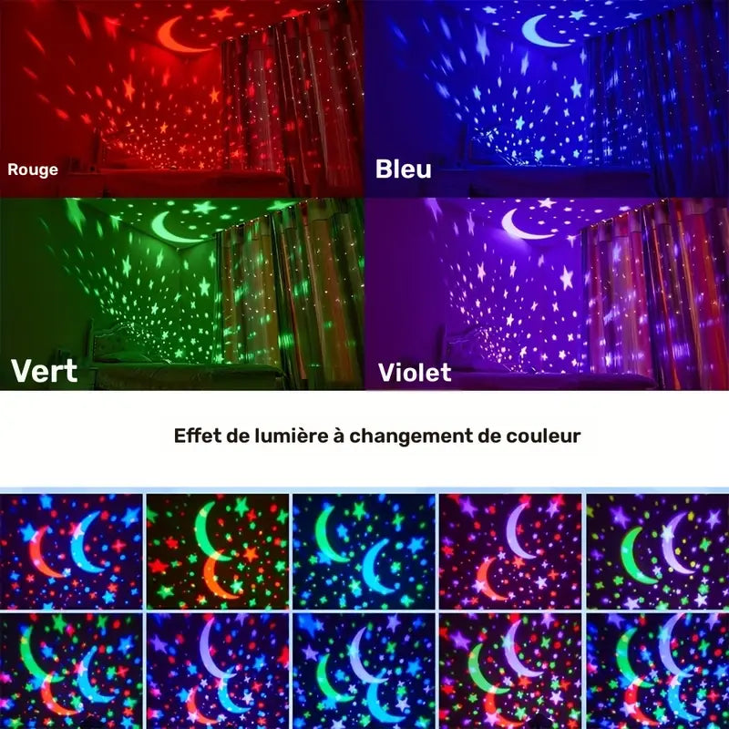 Projecteur ciel étoilé LED bébé – Veilleuse lune et étoiles multicolores pour décoration chambre enfant