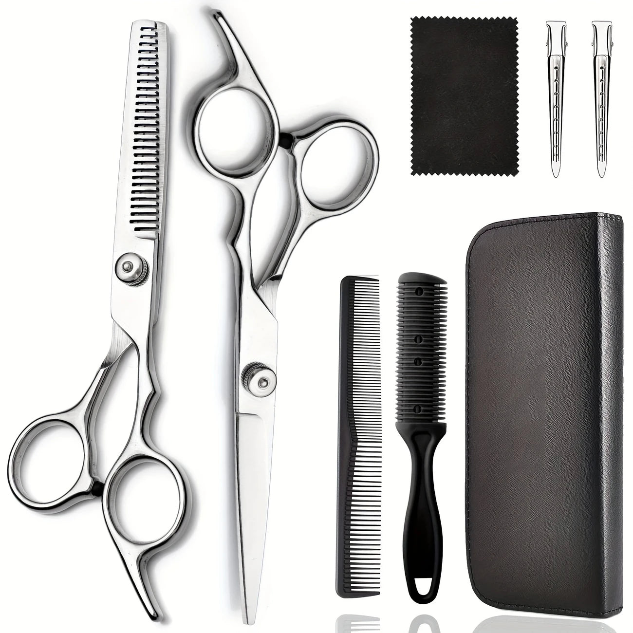 Kit de Coiffure Professionnel 8 pièces – Ciseaux Coiffure & Effilage, Peignes, Pinces et Étui Inclus