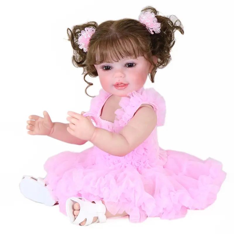 Grande poupée réaliste fille en robe rose avec doudou lapin et biberon – Jouet interactif pour enfants