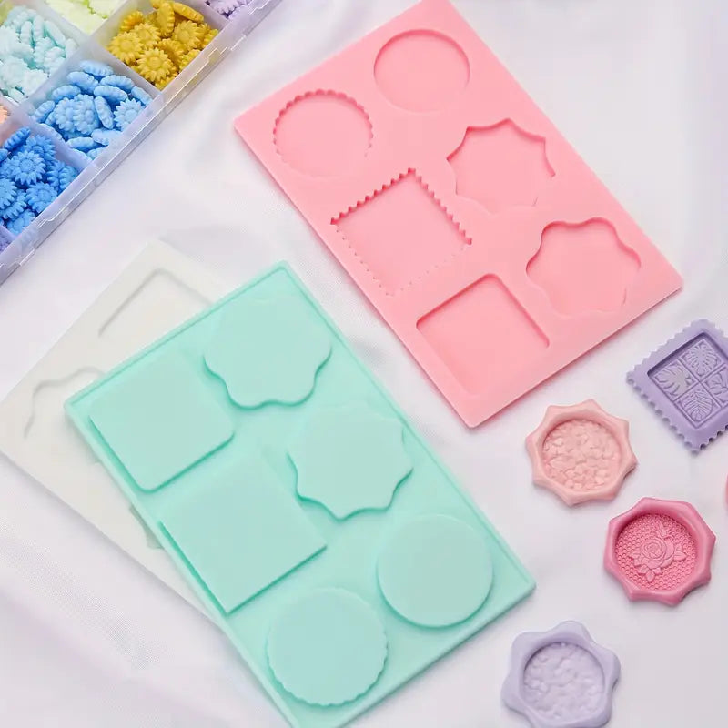 Moules en Silicone pour Cachets de Cire – Formes Géométriques et Fleurs pour Scrapbooking, Cartes et DIY
