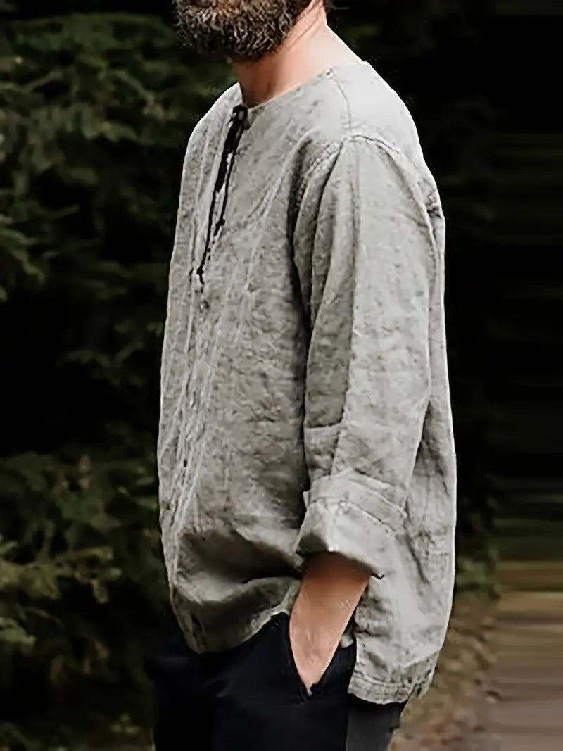 Chemise fantaisie homme en lin – Haut décontracté à lacets style bohème et médiéval