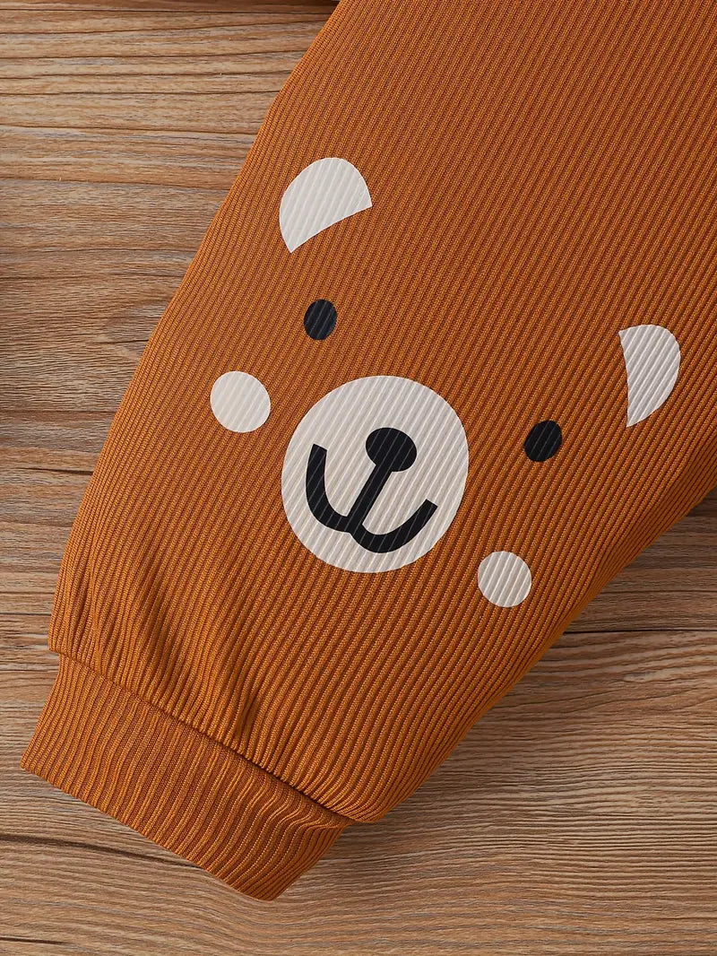 Ensemble Bébé 3 Pièces Motif Ours – Body, Pantalon et Bonnet Coton Confortable