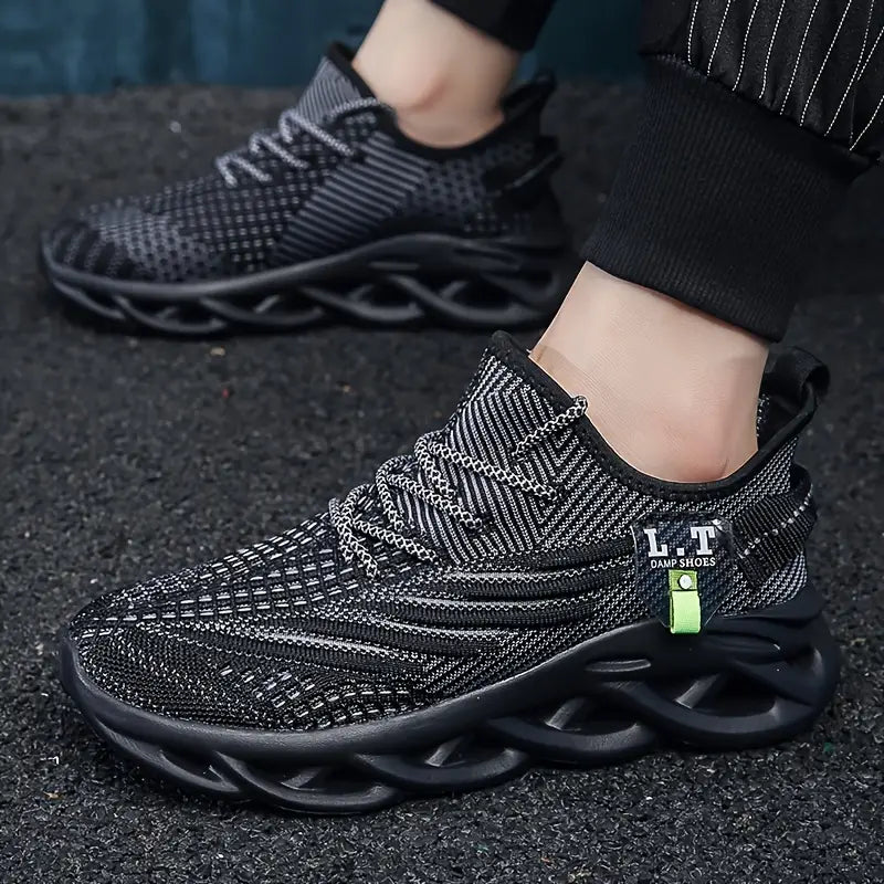 Chaussures de sport homme noires – Baskets respirantes running et plein air avec semelle amortissante