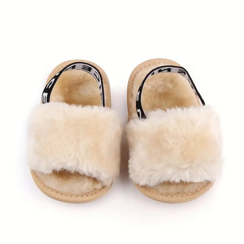 Sandales bébé fille en fourrure douce – Chaussures d’intérieur antidérapantes été/hiver