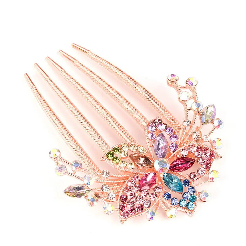 Peigne cheveux mariée papillon doré avec strass violets – Accessoire élégant de coiffure