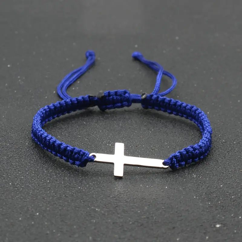 Bracelet homme croix en corde rouge tressée – Bijou religieux ajustable tendance