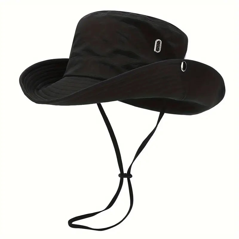 Chapeau de soleil homme noir – Bob safari avec cordon réglable pour randonnée et plein air