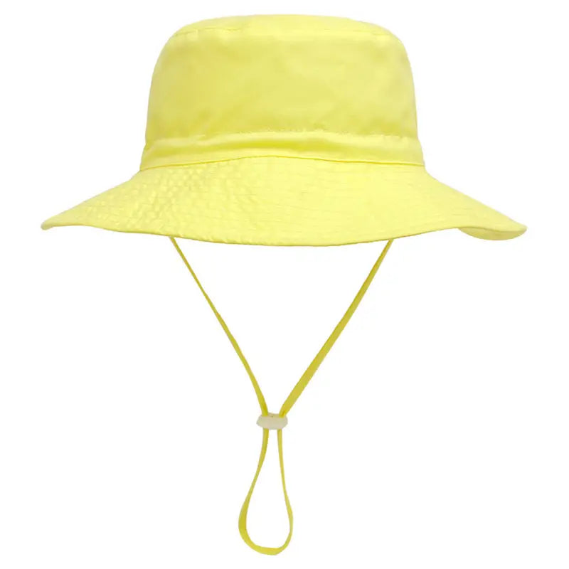 Chapeau de soleil enfant avec cordon – Protection anti-UV, motifs colorés et unis pour filles et garçons