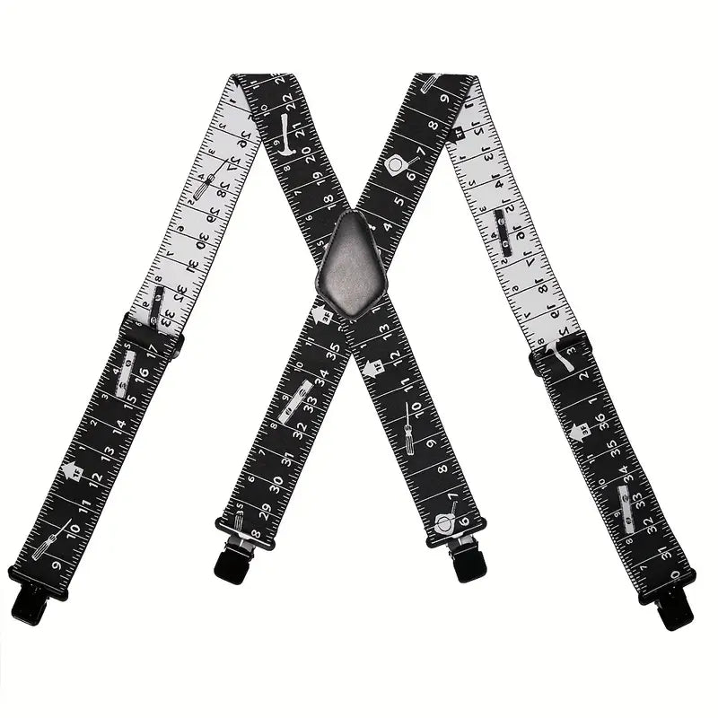 Bretelles homme motif mètre ruban – Accessoire original ajustable à pinces, style rétro et fantaisie
