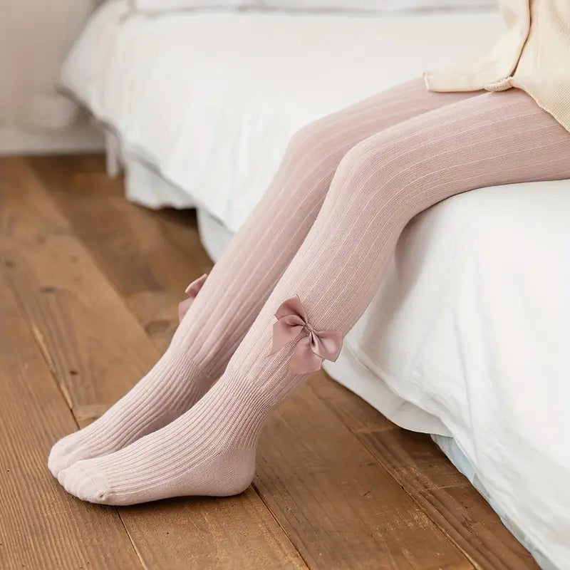 Collants Fille Côtelés avec Nœud – Pantalons Chauds et Élégants pour l’Hiver