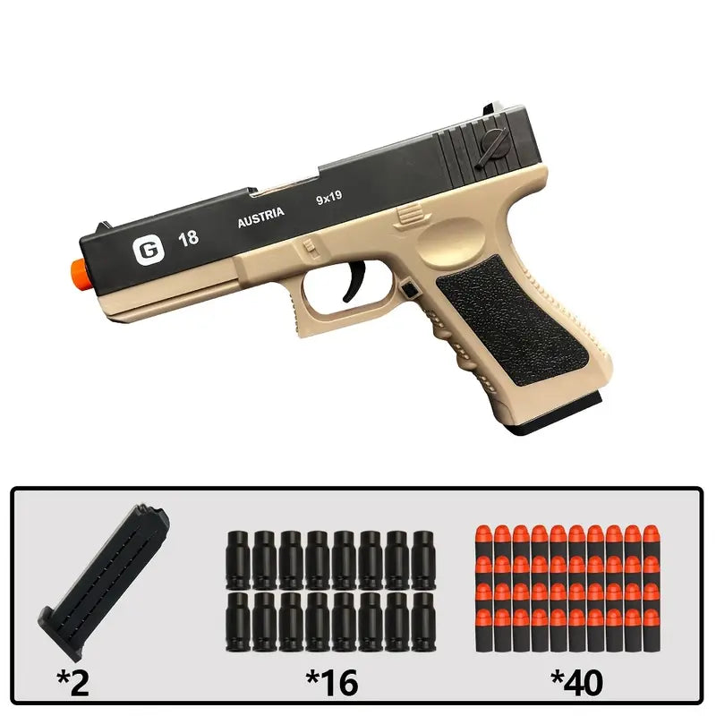 Pistolet Jouet G18 Réaliste – Réplique 9mm avec Chargeurs, Balles Souples et Accessoires