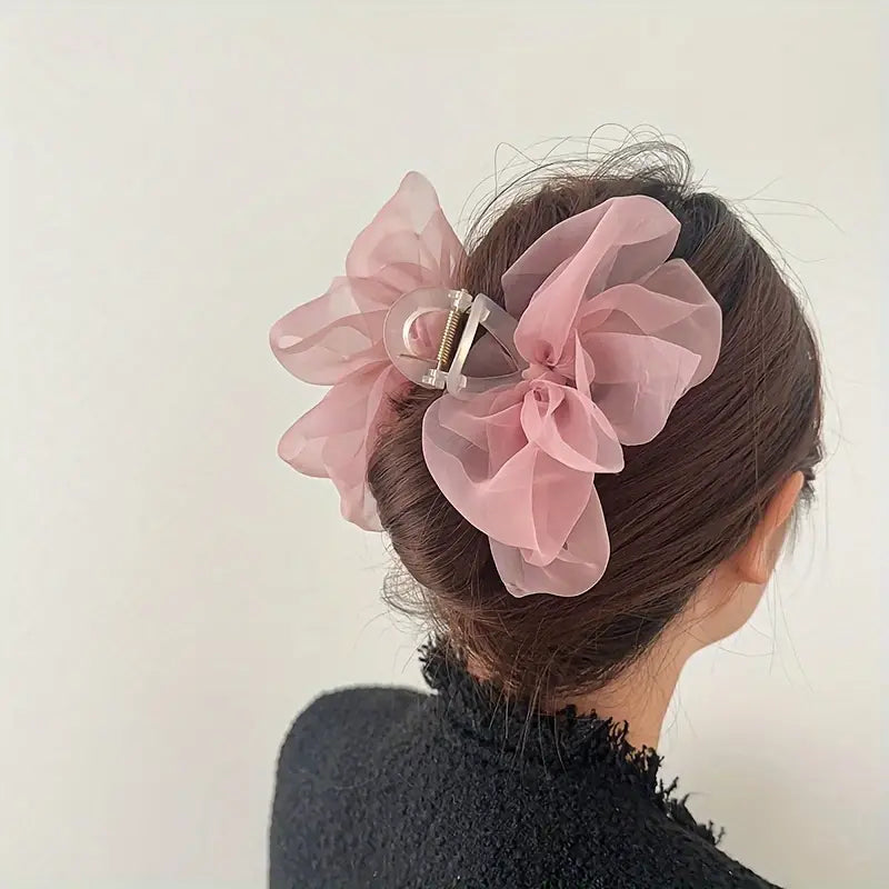 Pince cheveux mariage femme fleur en organza rose – Accessoire élégant pour coiffure de mariée