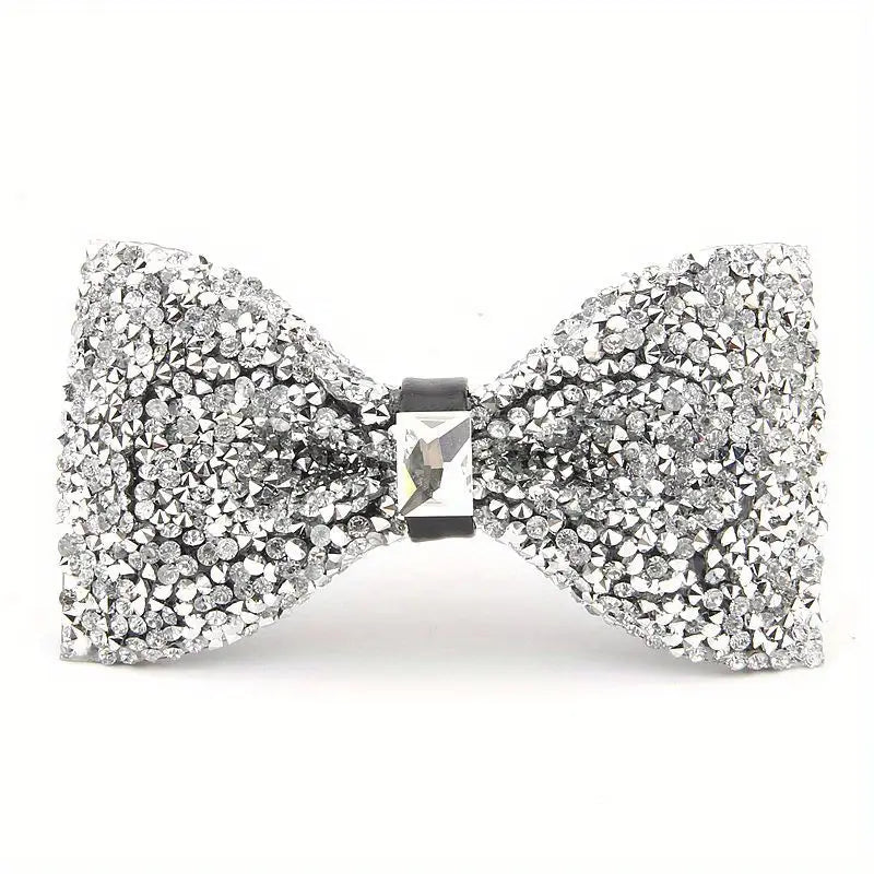 Nœud papillon homme argenté à strass – Accessoire chic et brillant pour mariage, soirée et gala