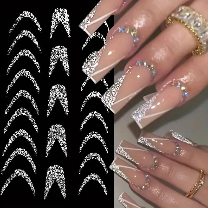 Stickers French Manucure Pailletés – Autocollants Nail Art Effet Brillant pour Ongles Stylés