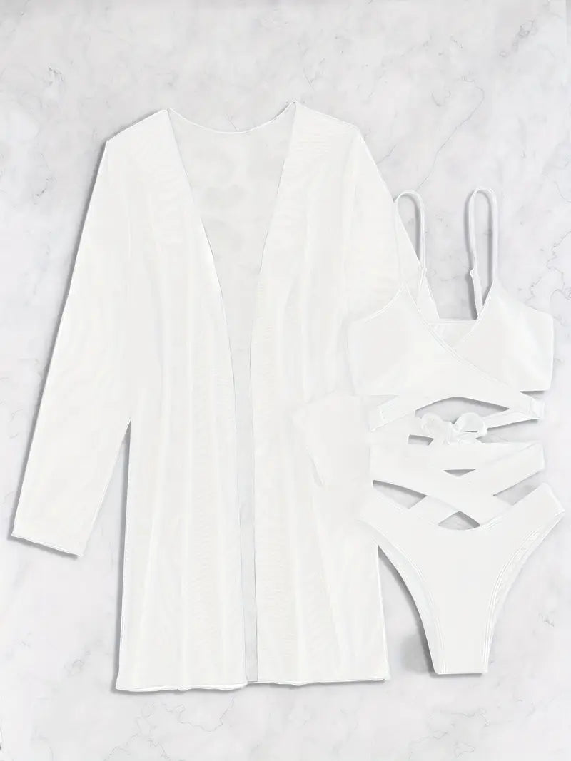 Maillot de Bain Une Pièce Blanc – Design Croisé Élégant et Sexy pour l’Été