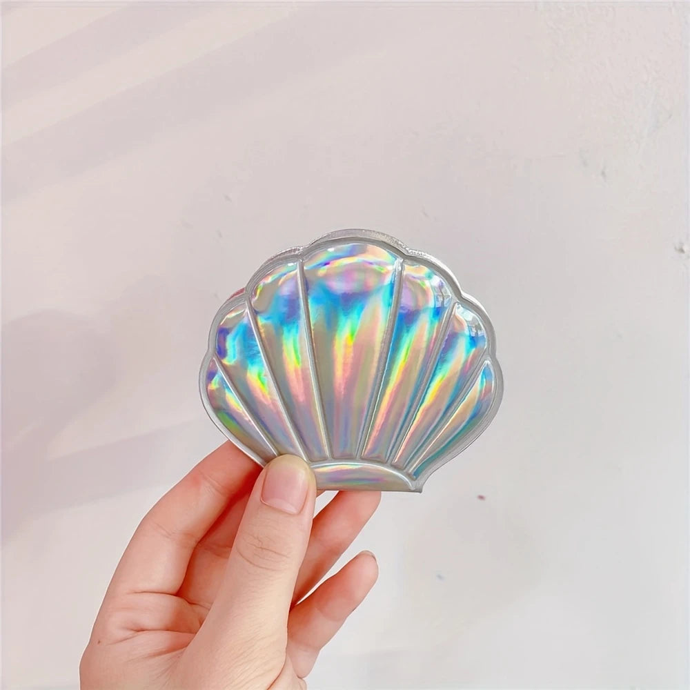 Miroir de Maquillage Coquillage Holographique – Compact et Féérique pour Retouches Beauté en Voyage
