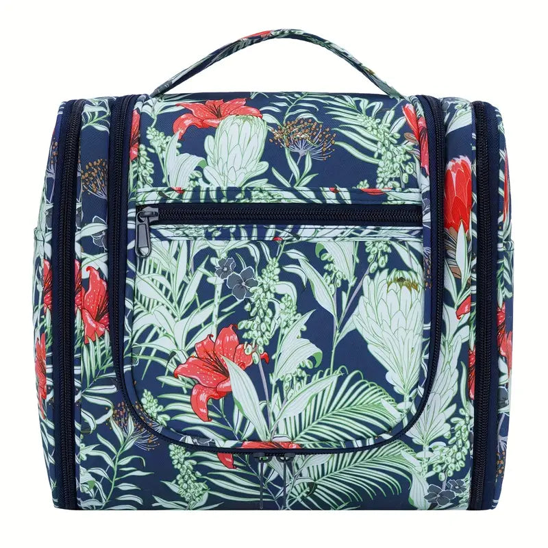 Trousse de toilette à motifs floraux bleus Grande capacité pour voyage organisé
