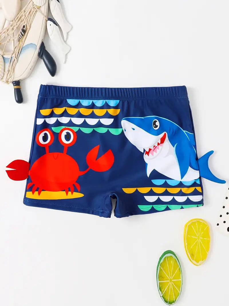 Maillot de bain garçon bleu avec motif requin et crabe – Short de bain amusant et confortable pour l’été