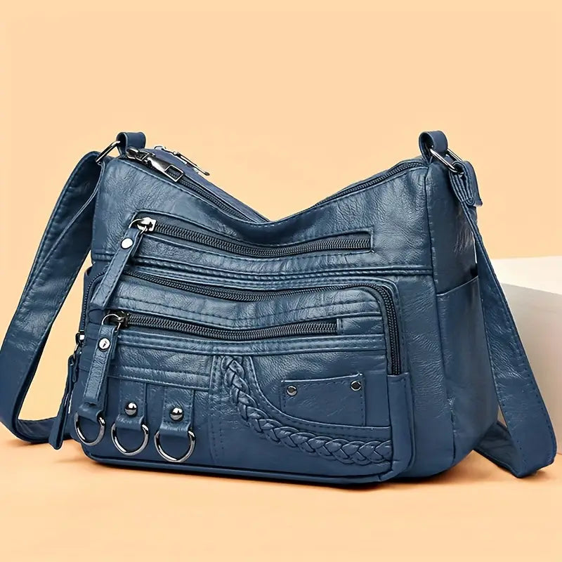 Sac Hobo noir en simili cuir pour femme  Grand sac à main tendance avec multiples poches zippées