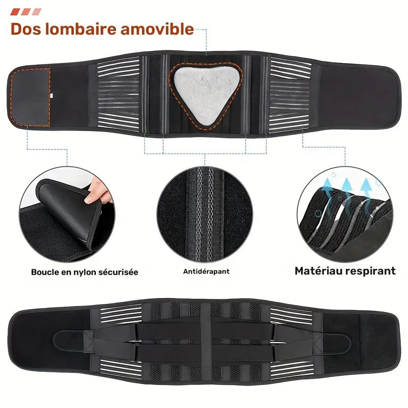 Ceinture lombaire de maintien renforcée – Soutien dos avec baleines métalliques pour sport et rééducation