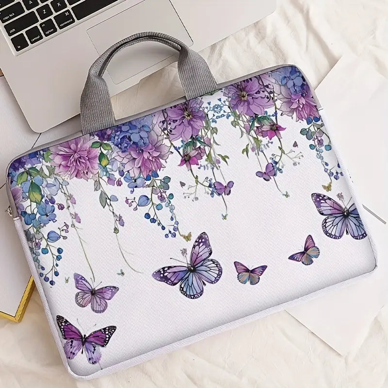Mallette pour ordinateur portable motif papillons Housse élégante et fleurie pour PC 13 à 15 pouces