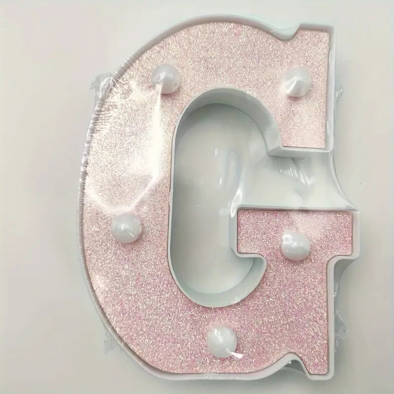 Lettre Lumineuse LED Alphabet Décorative – Initiale E Rose Pailleté pour Éclairage de Chambre et Fête