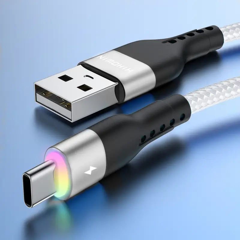 Câble USB-C Tressé Violet avec LED – Charge Rapide 3A – Résistant et Stylé pour Android & Appareils USB-C