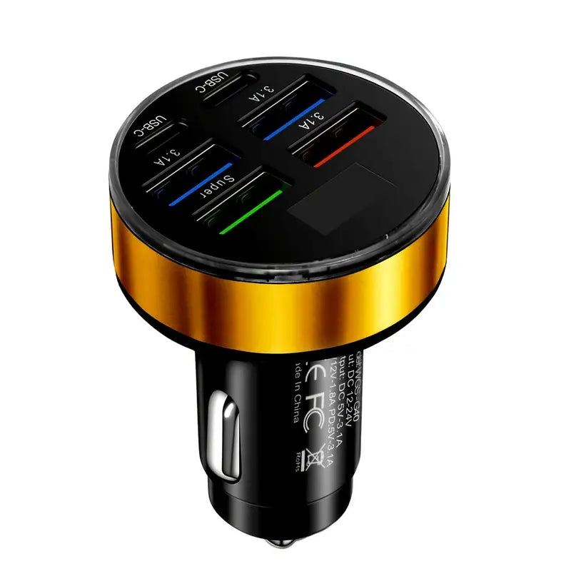 Chargeur Voiture USB & USB-C 6 Ports – 3.1A Haute Vitesse – Adaptateur Allume-Cigare Universel pour Smartphone, Tablette, GPS