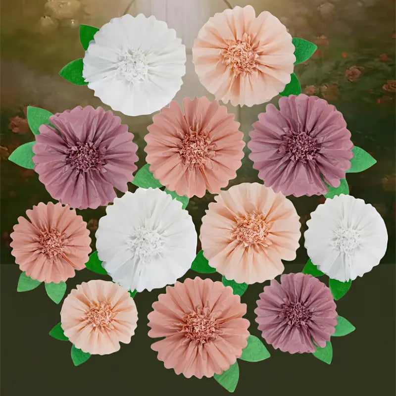 Fleurs Murales en Papier de Soie – Lot de 12 Décorations Colorées pour Classe, Fête ou Mur Créatif
