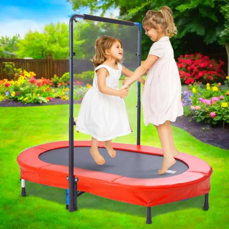 Trampoline de jardin pour enfants avec barre de stabilité – Jeu d’extérieur sécurisé et amusant