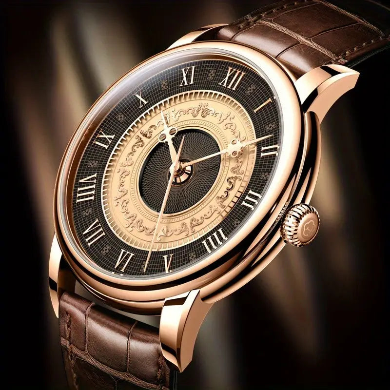 Montre homme élégante à cadran romain – Style classique avec bracelet cuir noir