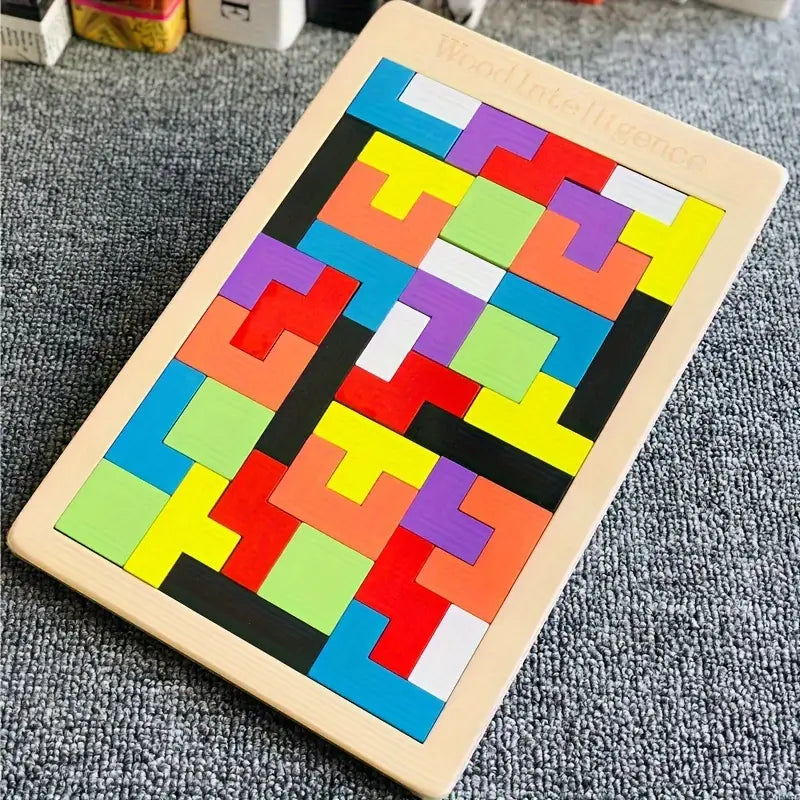 Casse-Tête Tetris en Bois – Puzzle Éducatif Coloré pour Enfants et Adultes, Jeu de Logique et Réflexion