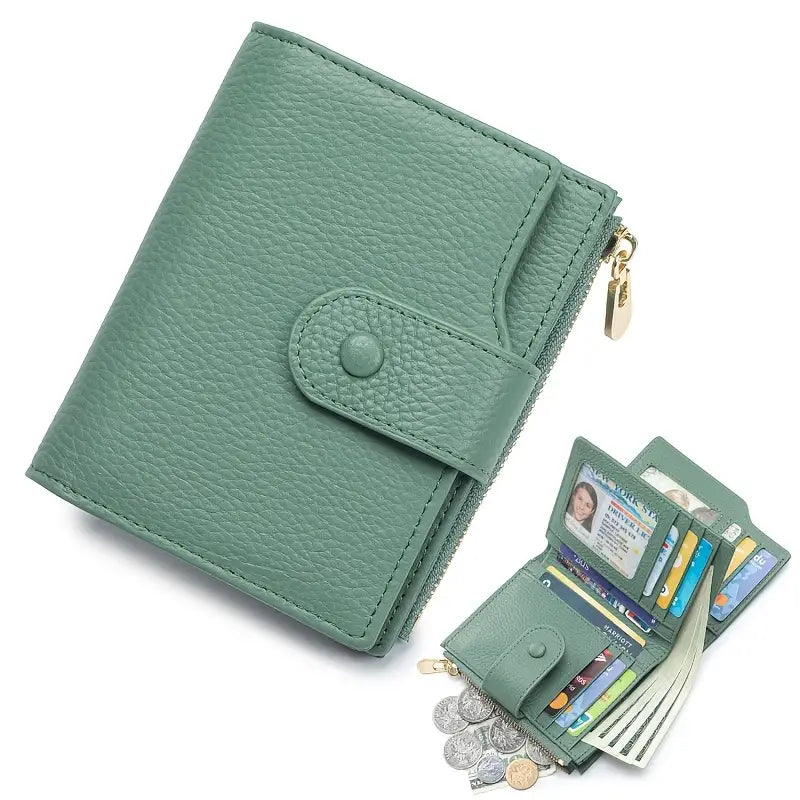 Portefeuille femme vert en cuir – Compact, élégant et pratique avec porte-cartes
