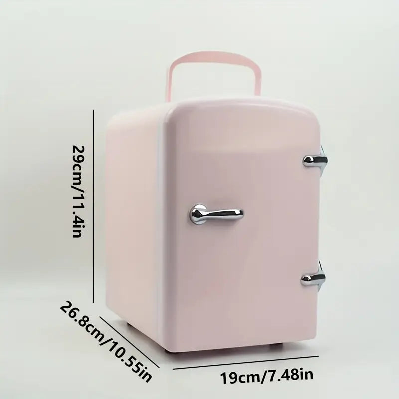 Mini Réfrigérateur Rose Rétro 4L – Compact et Portable avec Poignée – Idéal Maquillage, Boissons & Bureau