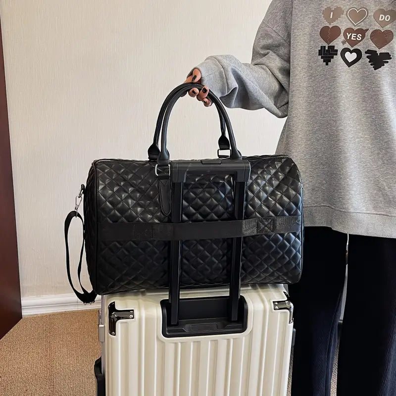 Sac de Voyage Cabine Noir Matelassé – Sac Week-End Élégant Grande Capacité avec Bandoulière Amovible