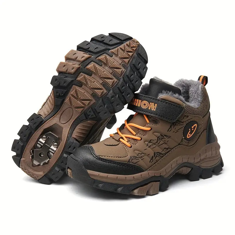 Bottes garçon de randonnée imperméables avec fourrure chaude – Chaussures d’hiver antidérapantes et résistantes