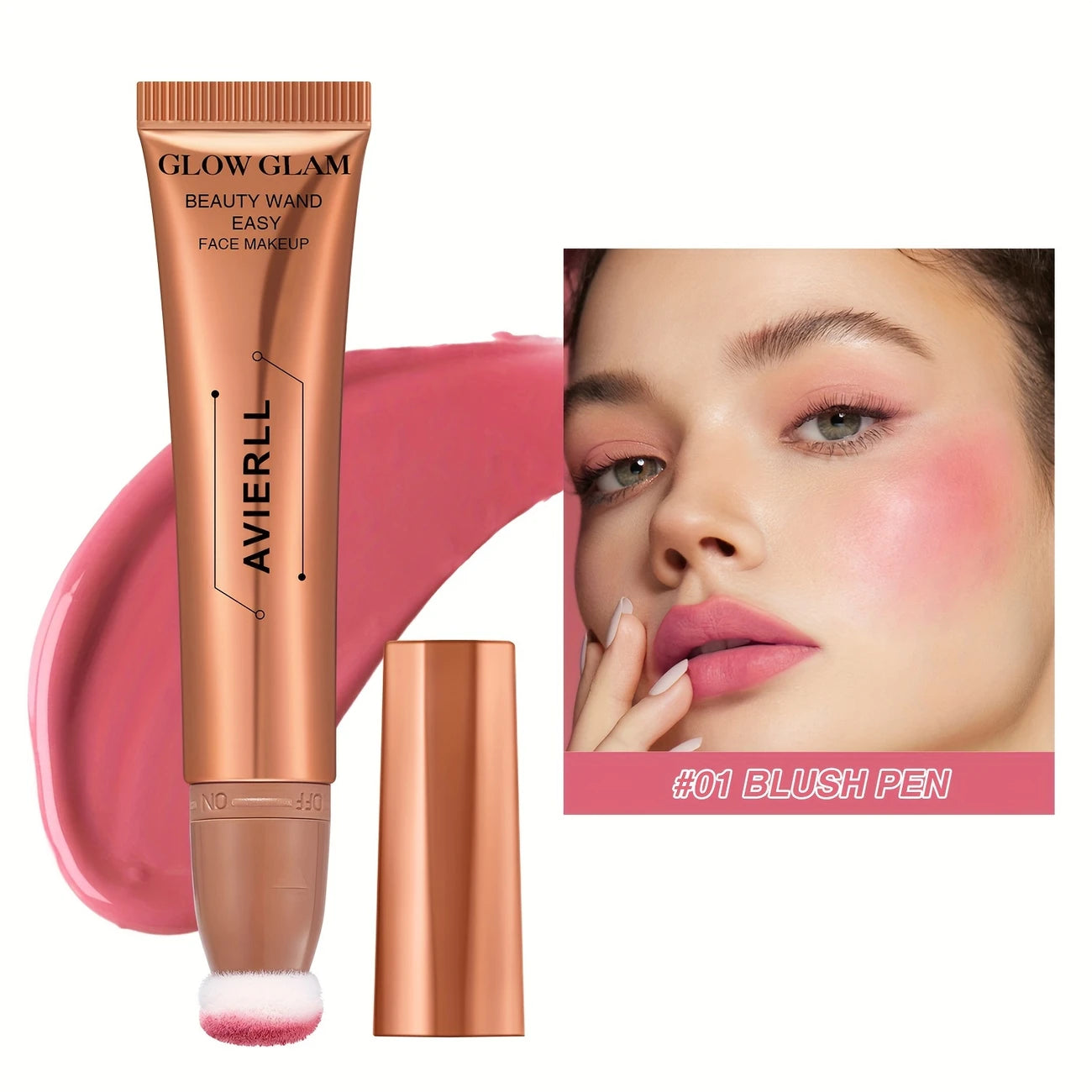 Blush Liquide Glow Glam #01/#02/#03 – Applicateur Éponge Intégré | Effet Bonne Mine Instantané