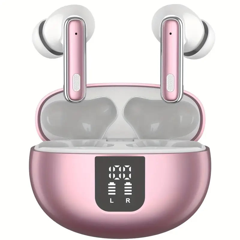 Écouteurs Sans Fil Bluetooth avec Boîtier de Charge LED – Design Rose Élégant et Confortable