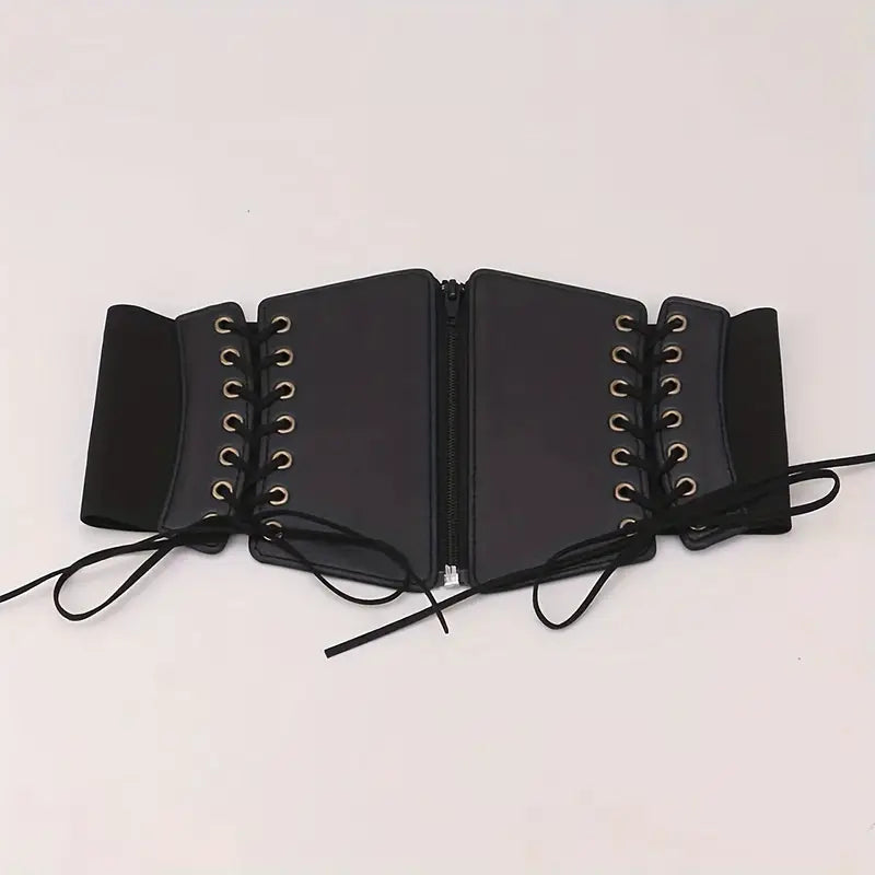 Ceinture Corset Femme Noire – Large à Lacets, Taille Haute Élastique, Accessoire Mode Chic