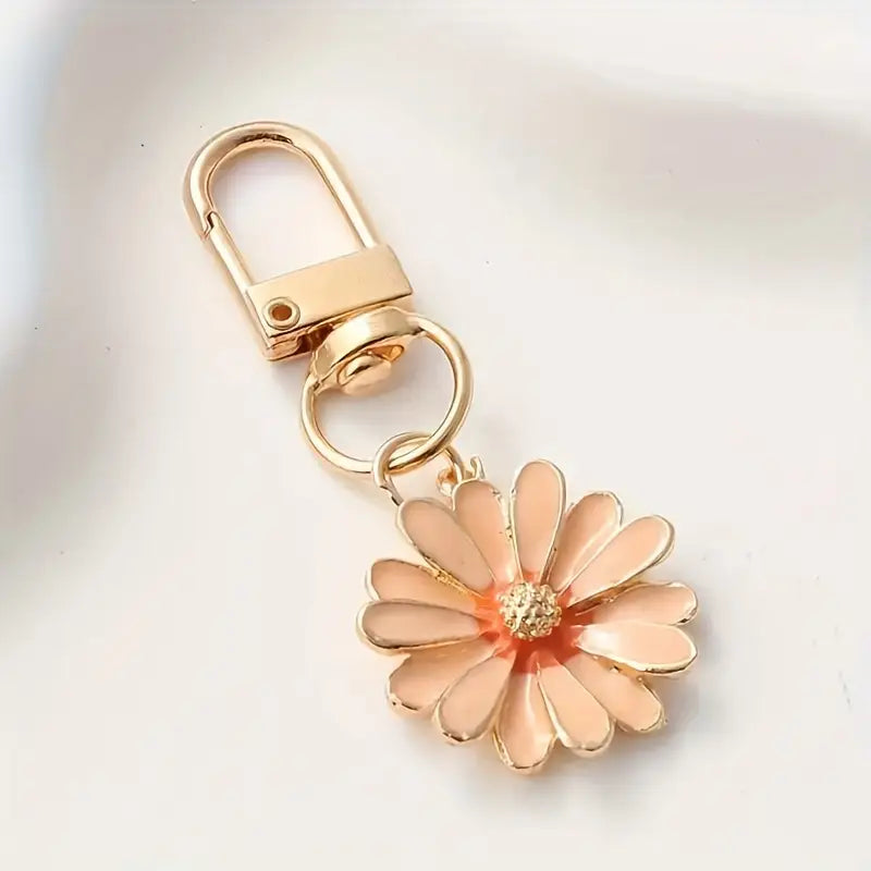 Porte-clés fleur en métal doré – Breloque élégante et féminine pour femme